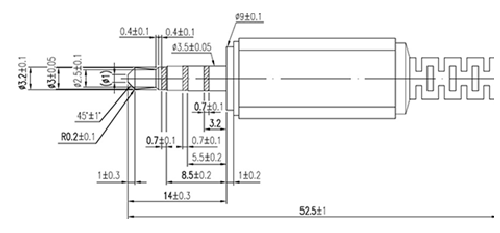2D Drawing of a 3.5mm Audio Male Plug