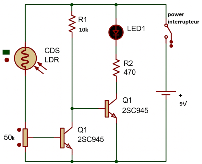 2SC945 as a Light-Controlled Switch (Two-Stage Amplifier)