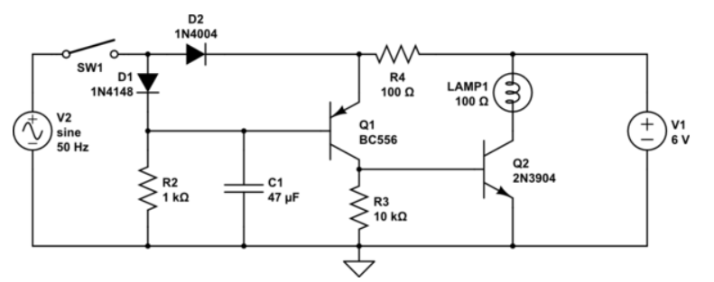 1N4004 as a Rectifier and Protection Diode in a Transistor Circuit
