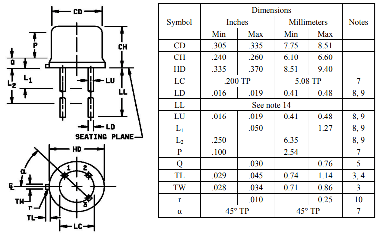 2N2219 Mechanical Dimensions