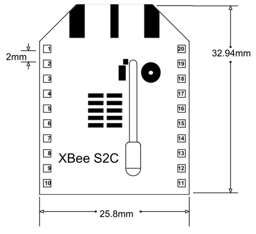 XBee S2C Mechanical Drawing