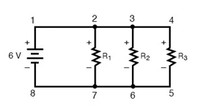 Tracing “loop” 2-3-6-3-2 in the same parallel resistor circuit