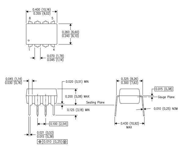 LM358 PDIP Mechanical Dimension