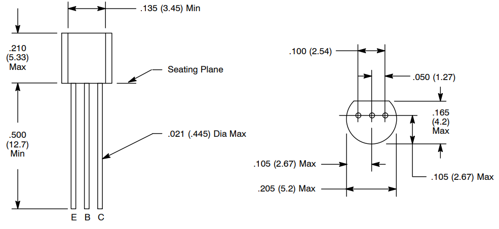 2N4400 Mechanical Dimensions