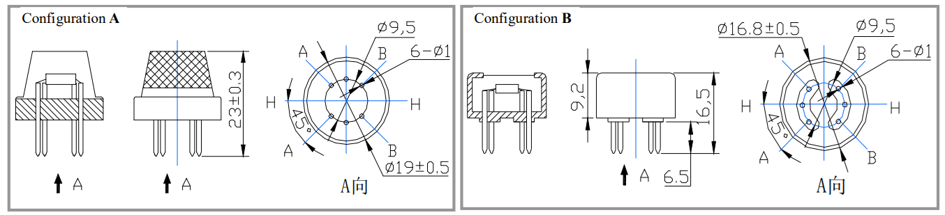 MQ-4 Gas Sensor Mechanical Dimensions