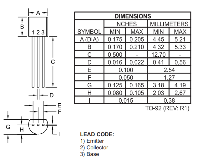 2SC1815 Mechanical Dimensions
