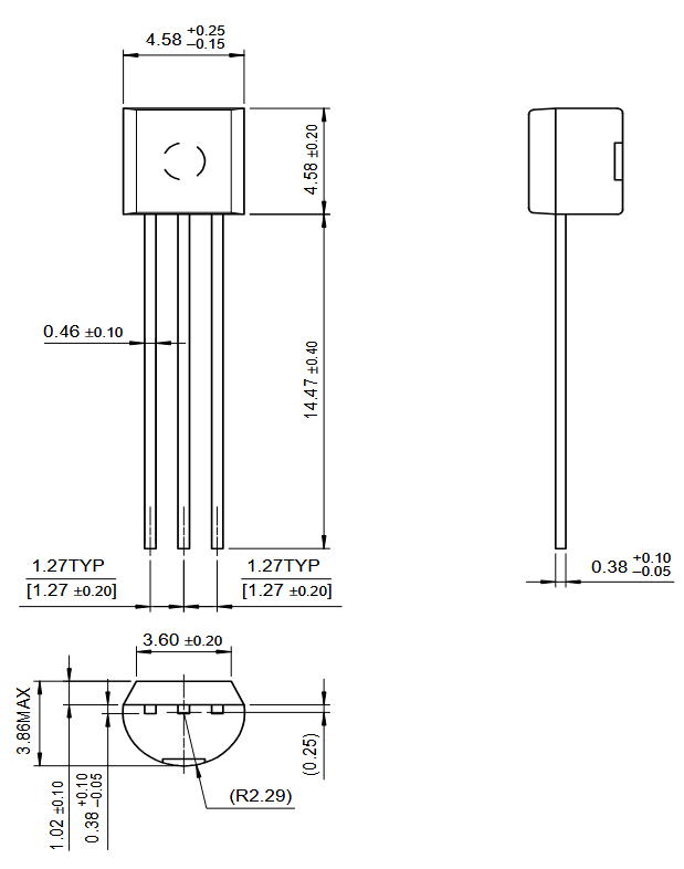SS9014 Transistor Mechanical Drawing
