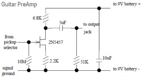 Simple Guitar Preamp (JFET Common Source Amplifier)