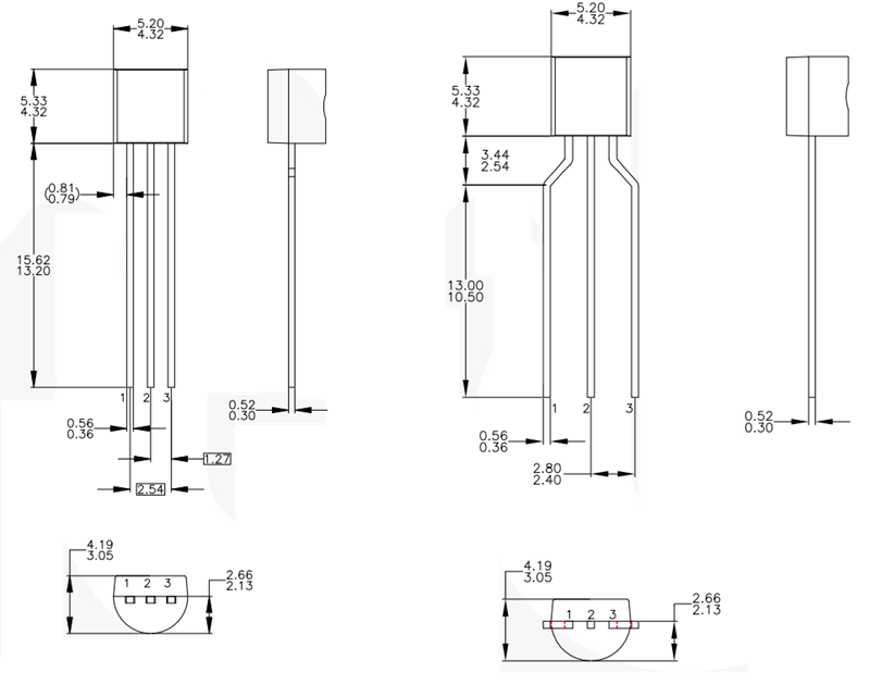 KSP2222A Transistor Mechanical Dimensions