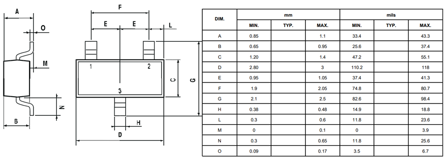 MMBT3904 Transistor Mechanical Dimensions