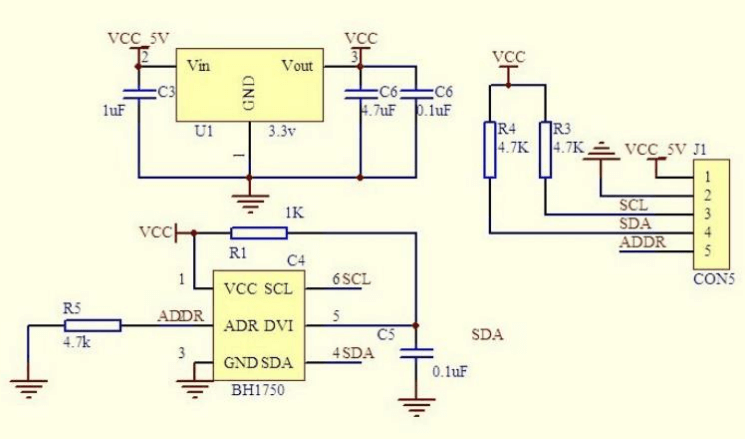 BH1750 Light Sensor Schematic Diagram