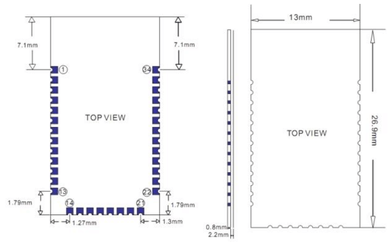 HM-10 Module Mechanical Drawing