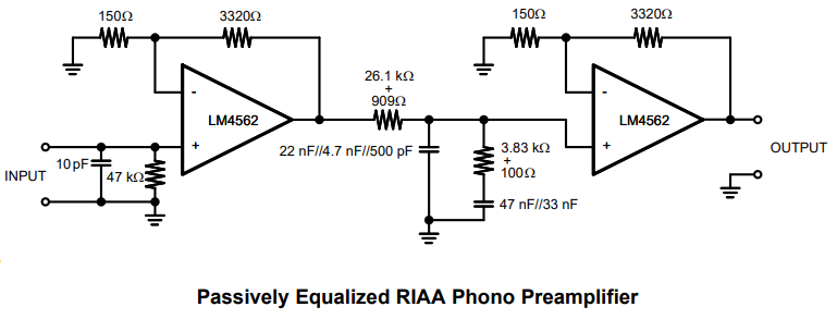 LM4562 in Passively Equalized RIAA Phono Preamplifier