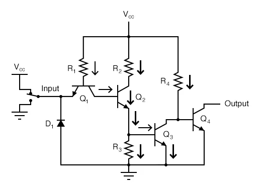 Figure 6. The “high” input causes no conduction through the left steering diode of Q1