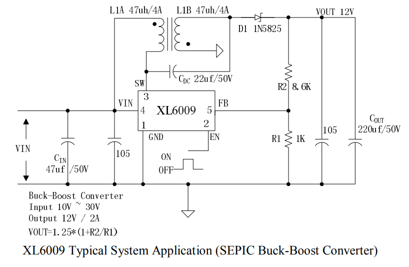 XL6009 Typical Application Circuit