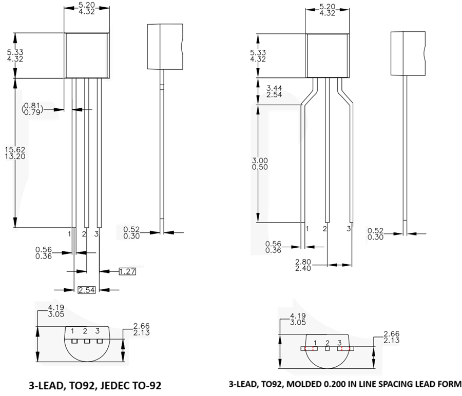  BC557 Mechanical Dimensions