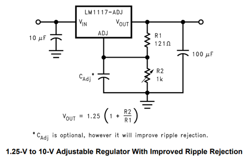 LM1117 Adjustable Regulator Circuit
