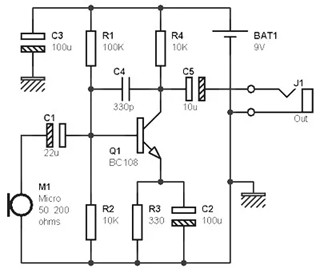 BC108 Microphone Preamplifier Circuit
