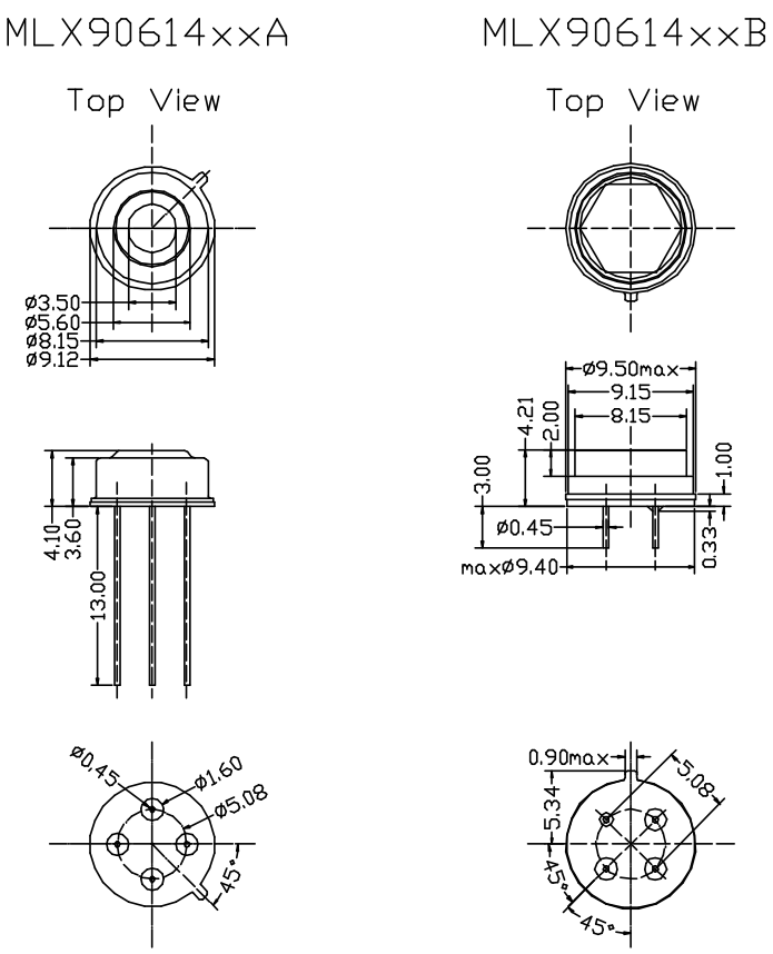 MLX90614 Mechanical Dimensions