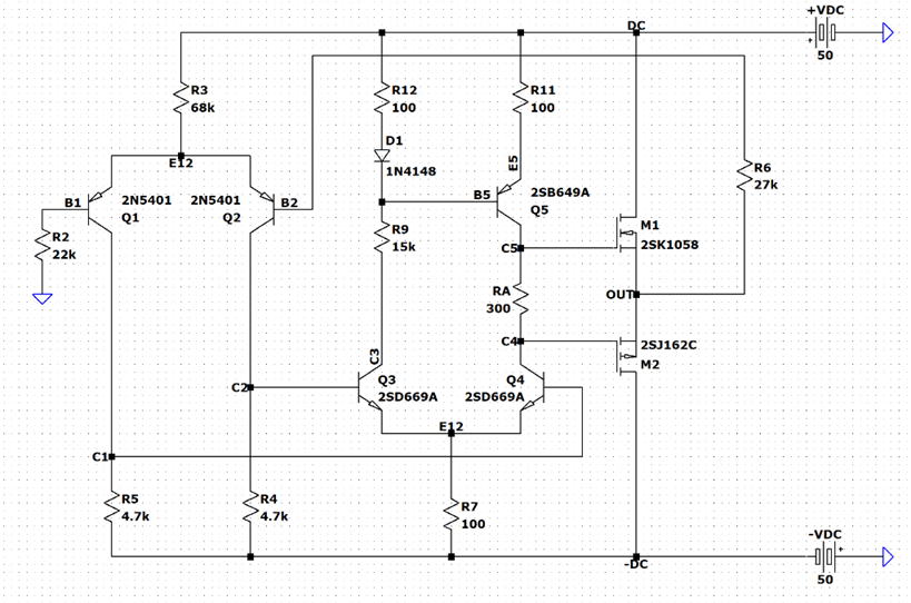 2N5401 in a Differential Amplifier and Audio Power Stage